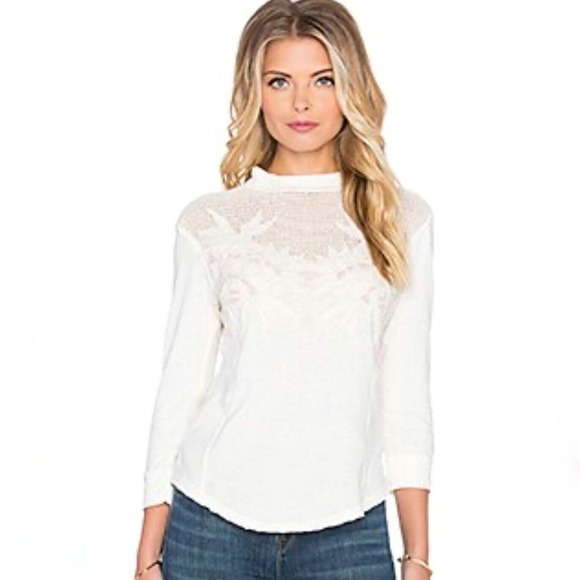 Free People‎ Primrose Top Womens SMALL Cream Ivory Mesh Floral Applique - Picture 1 of 14